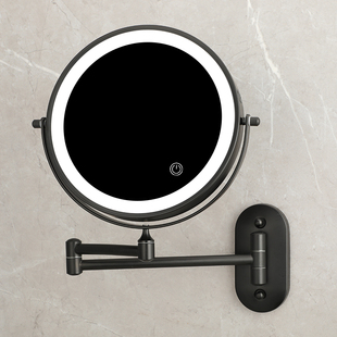 酒店浴室化妆镜壁挂免打孔卫生间镜子I挂墙式放大伸缩镜双面带灯