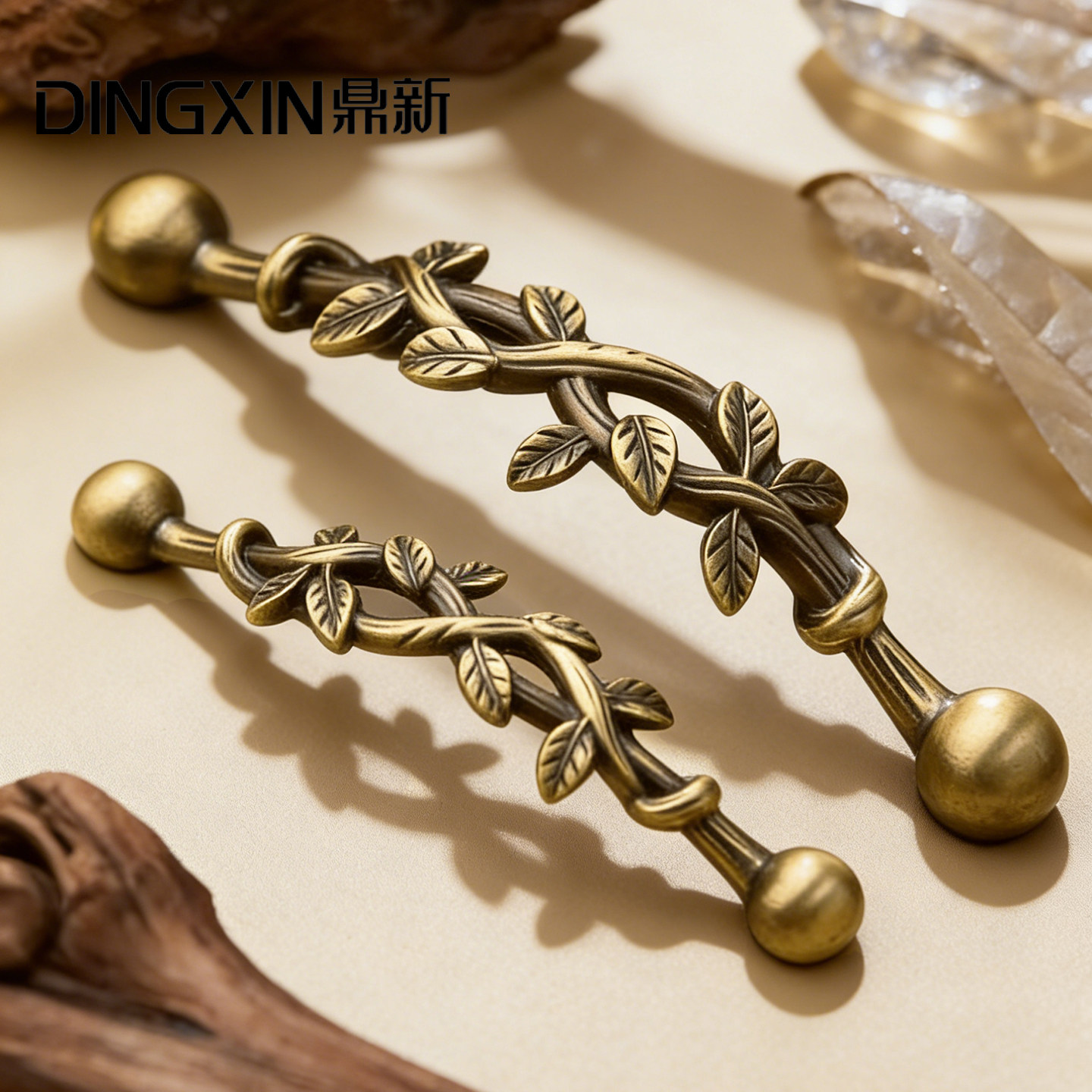 鼎新|复古风黄铜柜门拉手 DIY创意橱柜抽屉古铜色藤蔓柜子把手