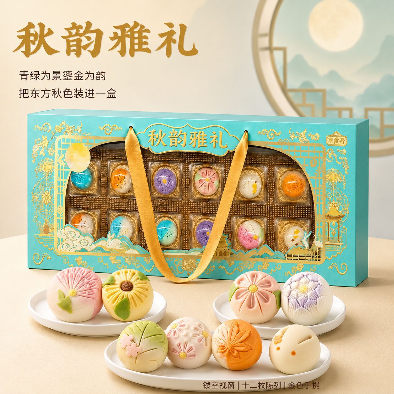 月饼礼盒装广式苏式五仁冰皮糕点流心奶黄中秋礼盒秋韵雅礼
