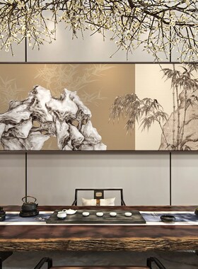 新中式客厅沙发背景装饰画别墅样板房石竹双清图大幅尺寸挂画