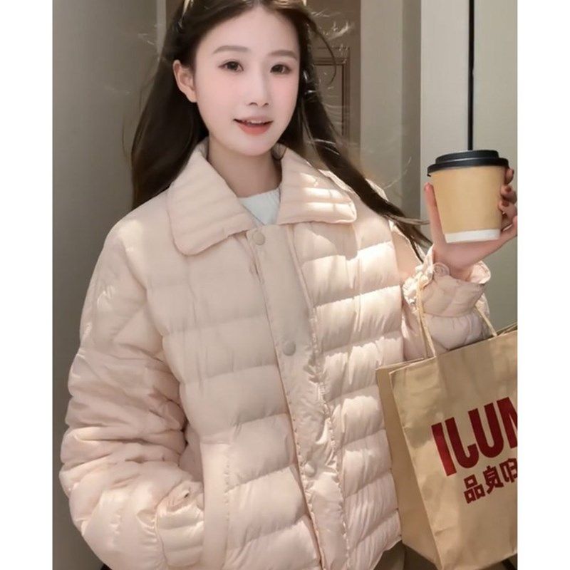 粉色轻薄羽绒棉服冬季新款超好看今年流行爆款保暖短Y款排骨棉衣