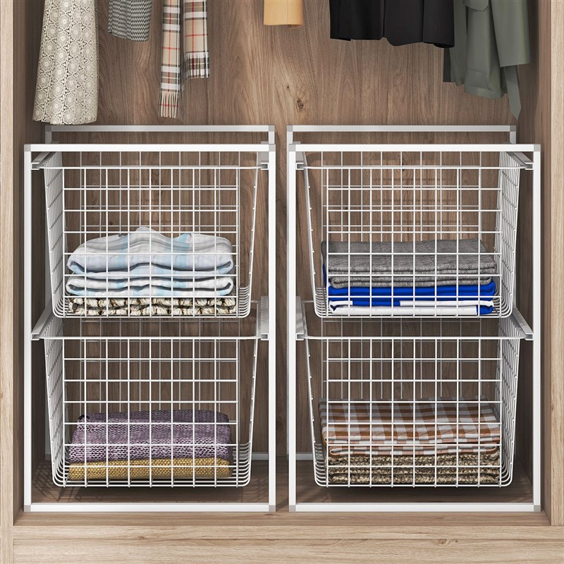 双层金属收纳篮白色收纳整理神器抽拉收纳篮可叠加多功能抽拉抽屉