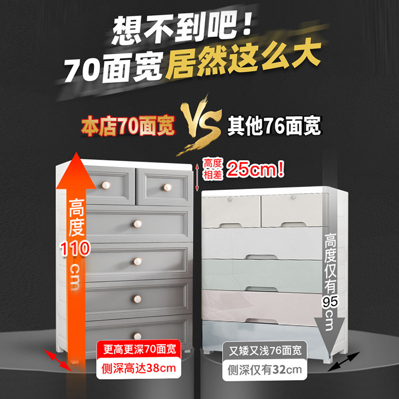 70CM宽加厚抽屉式收纳柜子置物柜家用塑料五斗柜欧式灰多层储物柜