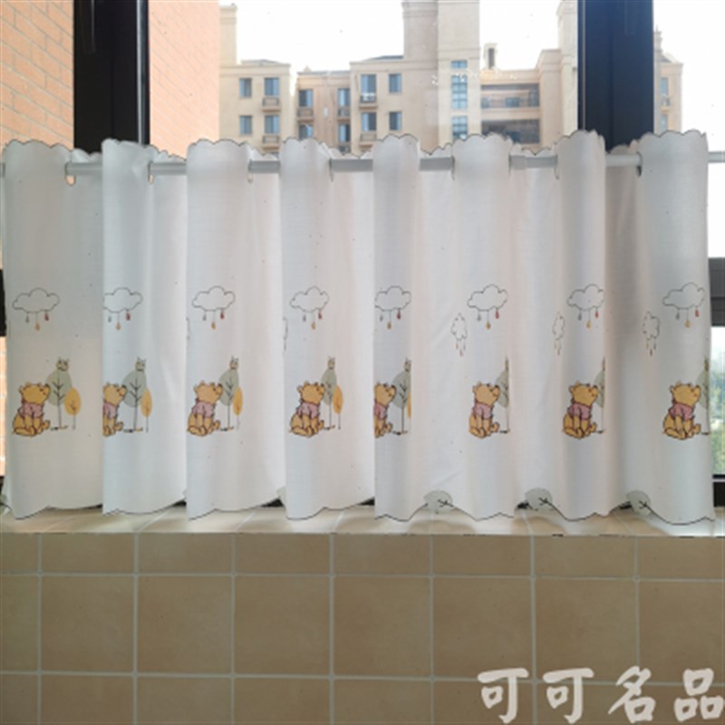 半截窗帘短帘厨房纱帘卡通美式半帘飘窗小窗帘短窗帘遮光免打孔