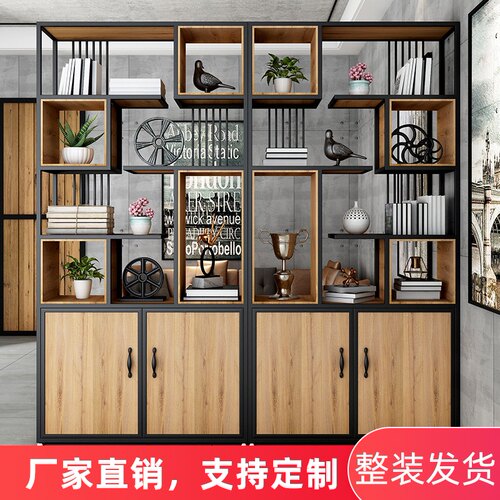 铁艺隔断柜子置物架工业风t落地书架客厅  办公室玄关装饰实木简