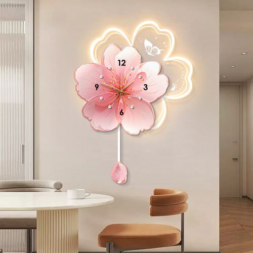 奶油风餐厅装饰画花卉钟表挂钟客厅2025新款挂画高级感餐桌壁画
