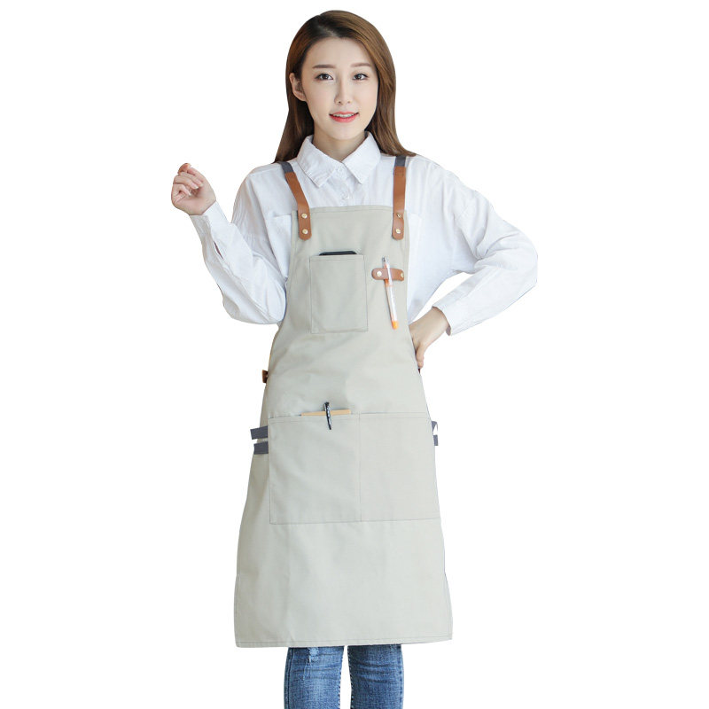 韩版时尚帆布围裙定制logo餐厅饮食咖啡奶茶店美甲画画工作服