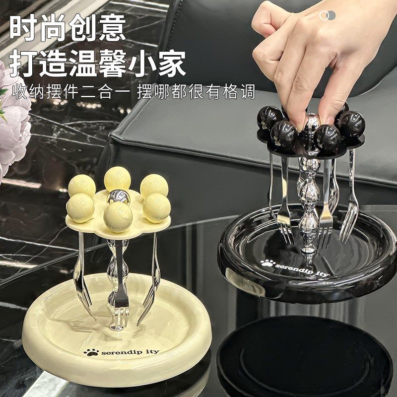 水果叉套装家用高级感餐具收纳不锈钢可爱蛋糕叉子儿童安全果签叉