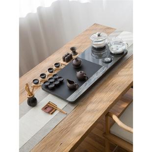 带电磁炉一体家用茶台功夫茶具底部上水烧水壶 天然乌金石茶盘套装