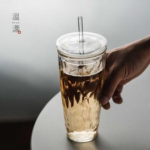 男女办公室简约耐高温玻璃水杯带吸管咖啡杯家用高颜值 2024新款