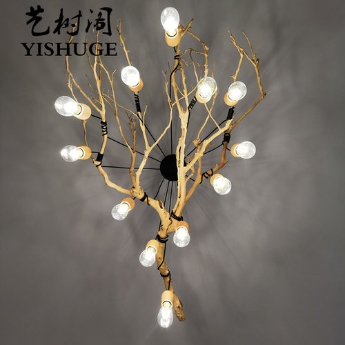 干树枝造景原木干枝酒店橱窗设计枯枝真树枝墙面装饰吊灯树枝装饰