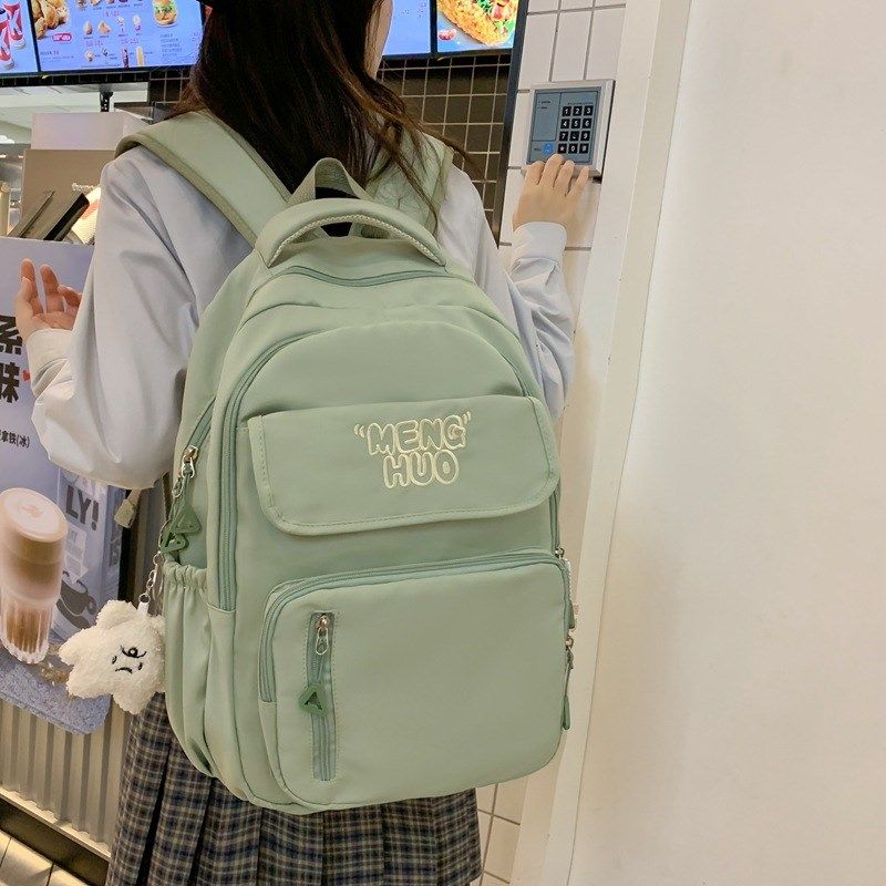 书包女ins韩版初o高中学生森系撞色背包大学生情侣双肩包日系潮