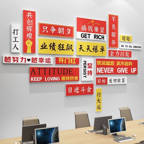 销售公司进门形象墙面装饰画办公室氛围布置企业W文化标语励志