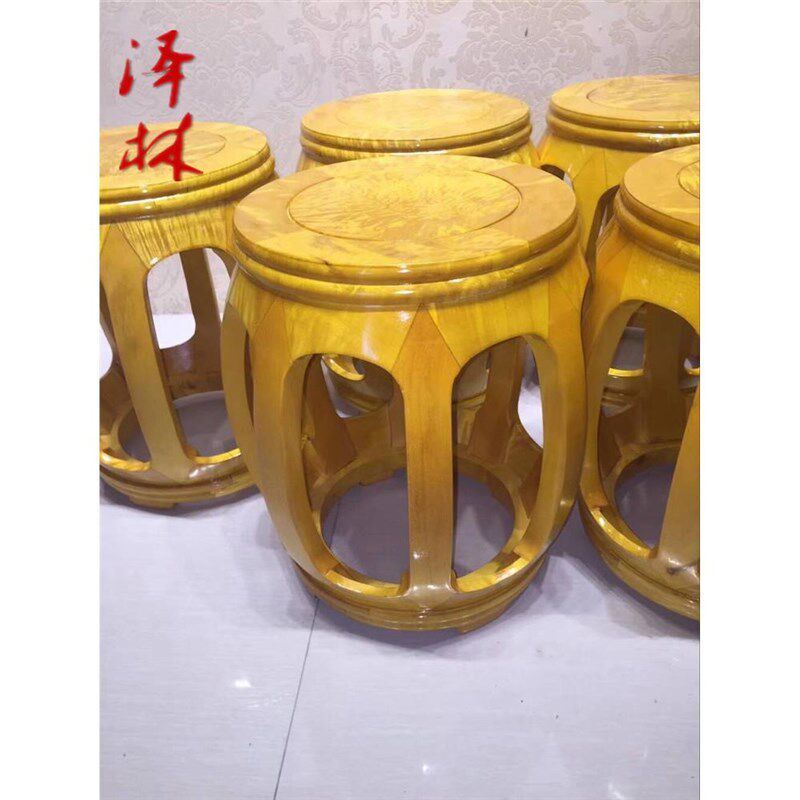 大叶楠凳子金丝楠木家具椅子圆鼓凳家居摆件实木独板榫卯工艺新品