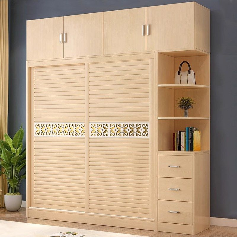 衣柜推拉门现代简约家用卧室小户型收纳柜子免安装实木储物大衣橱