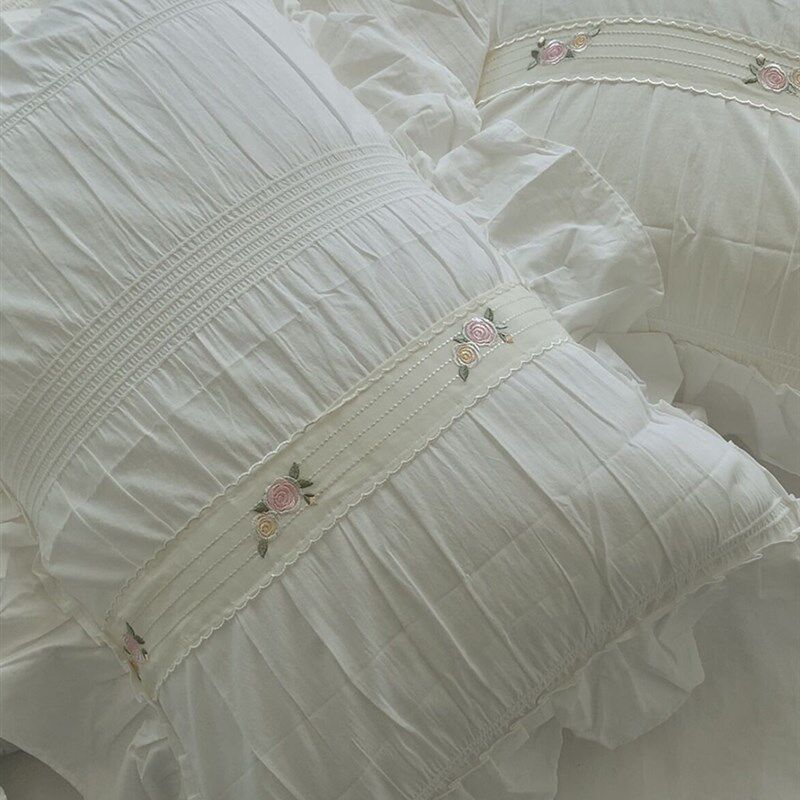 月光集【转角玫瑰】全棉水洗棉法式风蕾丝刺绣四件套重工荷叶花边