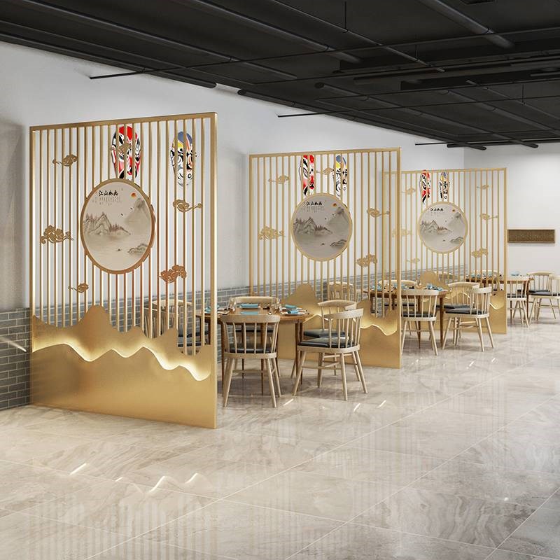 铁艺屏风隔断饭店包间餐厅包厢火锅店餐饮店卡座桌椅定制格栅隔断