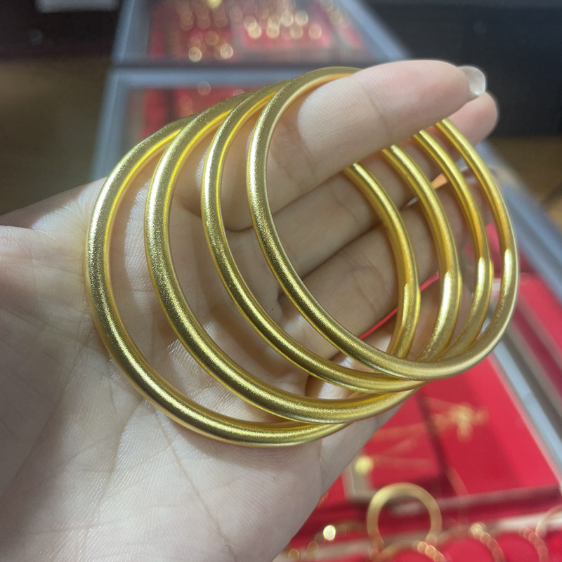 999足黄金包银手镯女古法传承素圈实心镯子手环男 送妈妈生日礼物
