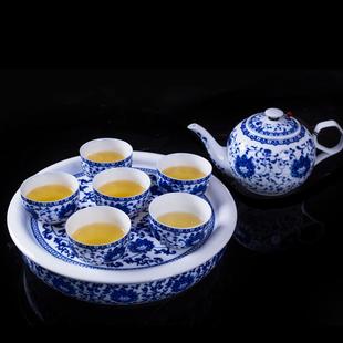 中式 景德镇一壶六杯大号陶瓷茶具套装 青花客厅家用喝水薄胎送礼盒