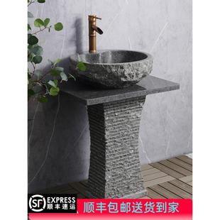 一体立柱式 洗手盆家用面盆室外水池石头阳台庭院户外落地式 洗脸盆