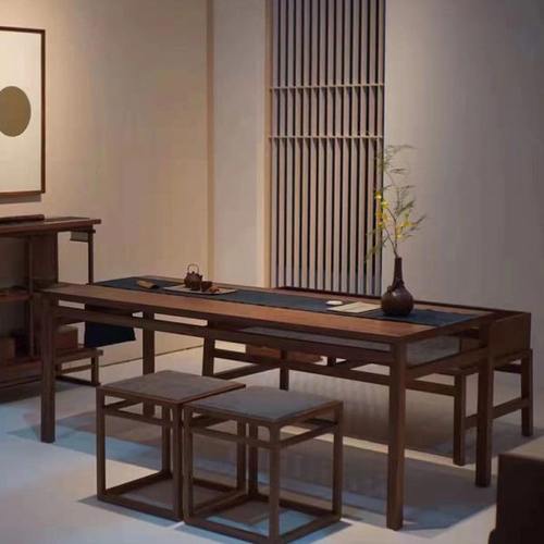 美学派新中式黑胡桃实木茶桌椅组合家具禅意功夫茶桌喝茶泡茶桌