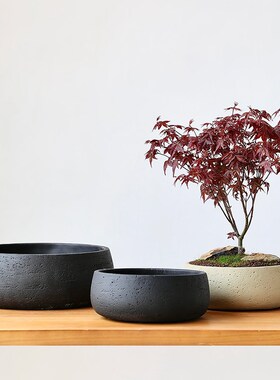 大口径多肉拼盘粗陶花q盆矮款黑色苔藓球陶盆陶瓷家用客厅绿植盆