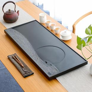 闻石天然乌金石茶盘整块家用石头茶台茶海黑金石茶盘简约茶具套装