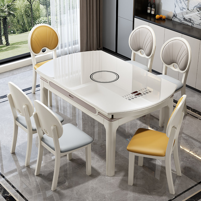 流晶石实木餐桌椅组合家用现代简约伸缩方圆两用吃饭桌子带电磁炉,住宅家具,岩板餐桌,淘宝优惠券,粉丝福利购,淘宝优惠卷