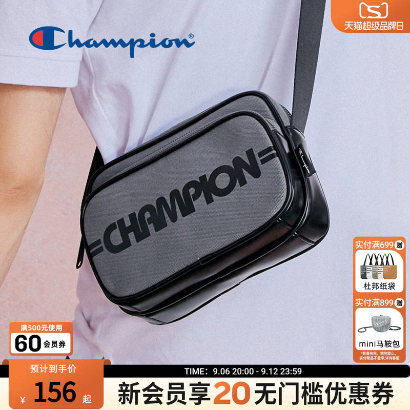 Champion冠军官方单肩包男多口袋相机包休闲斜挎背式两用包包黑色