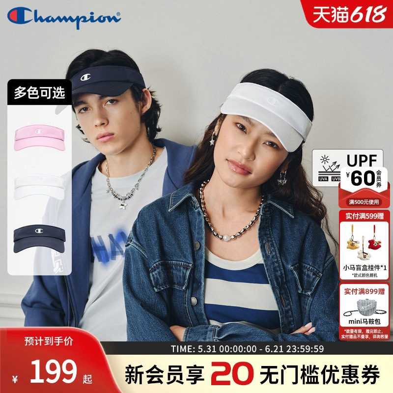 champion冠军26夏季新款防晒空顶帽魔术贴可调节女运动网球羽毛球