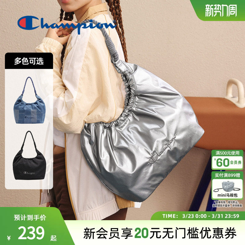 champion冠军新款轻便立体形托特包女牛仔包大容量单肩包春夏