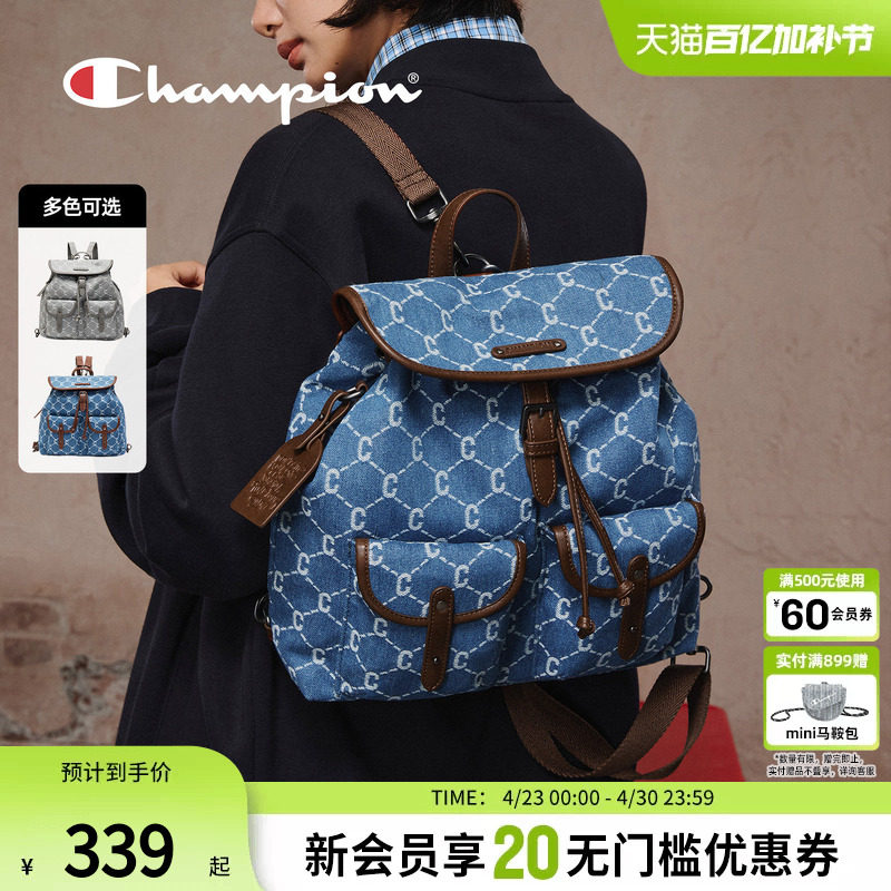 champion冠军26春季新款钻C老花背包经典双肩斜挎两用包女士牛仔