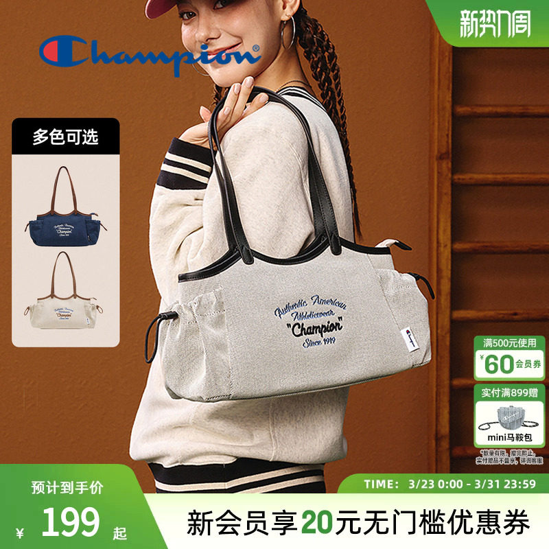 champion冠军新款手提包女托特包单肩包包复古校园大容量春夏