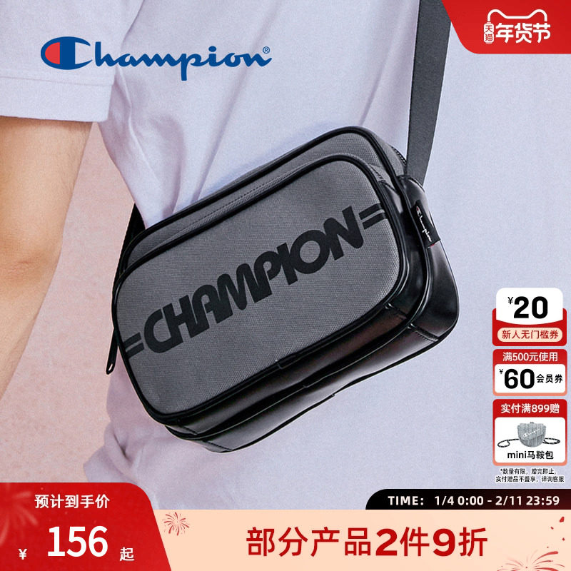Champion冠军官方单肩包男多口袋相机包休闲斜挎背式两用包包黑色