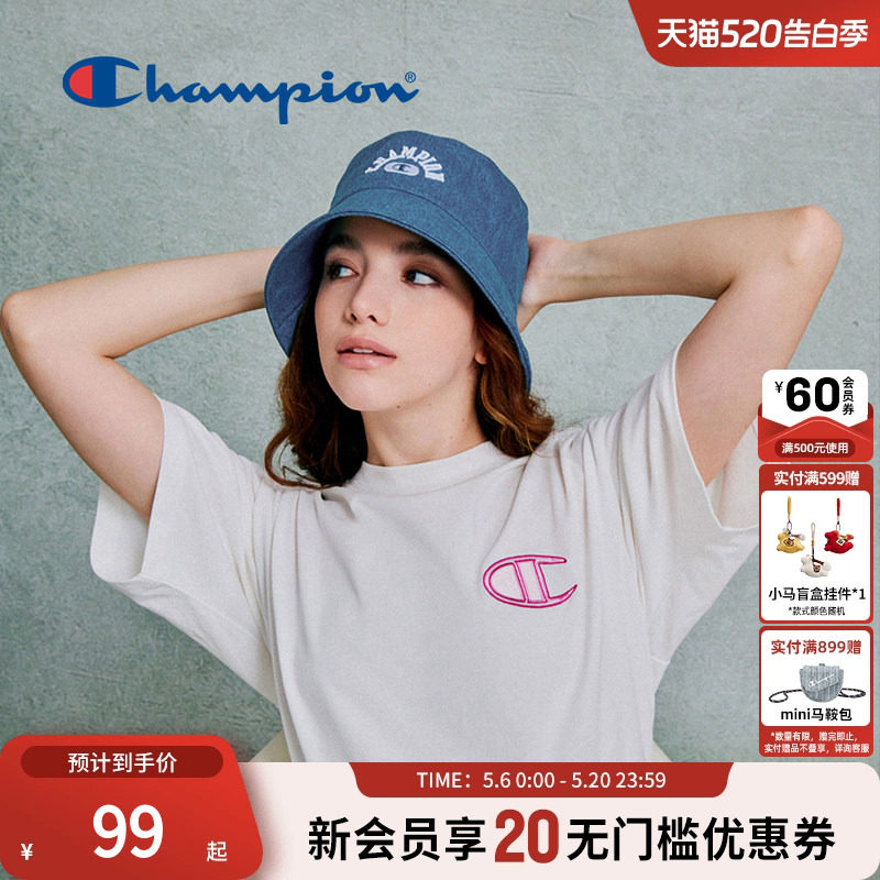 Champion冠军渔夫帽大檐平顶美式校园遮阳帽官方正品