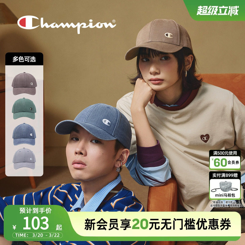 champion冠军新款牛仔棒球帽女刺绣侧logo遮阳帽子鸭舌帽