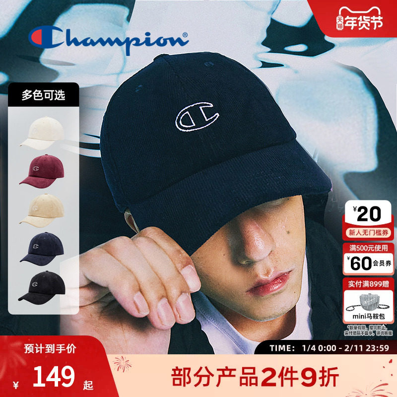 champion冠军新年红色棒球帽大C鸭舌帽灯芯绒冬季男女情侣时