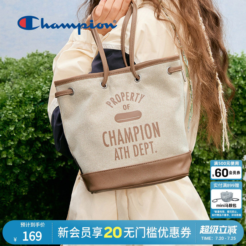 Champion冠军官方单肩手提包女士经典帆布包水桶包大容量通勤日常