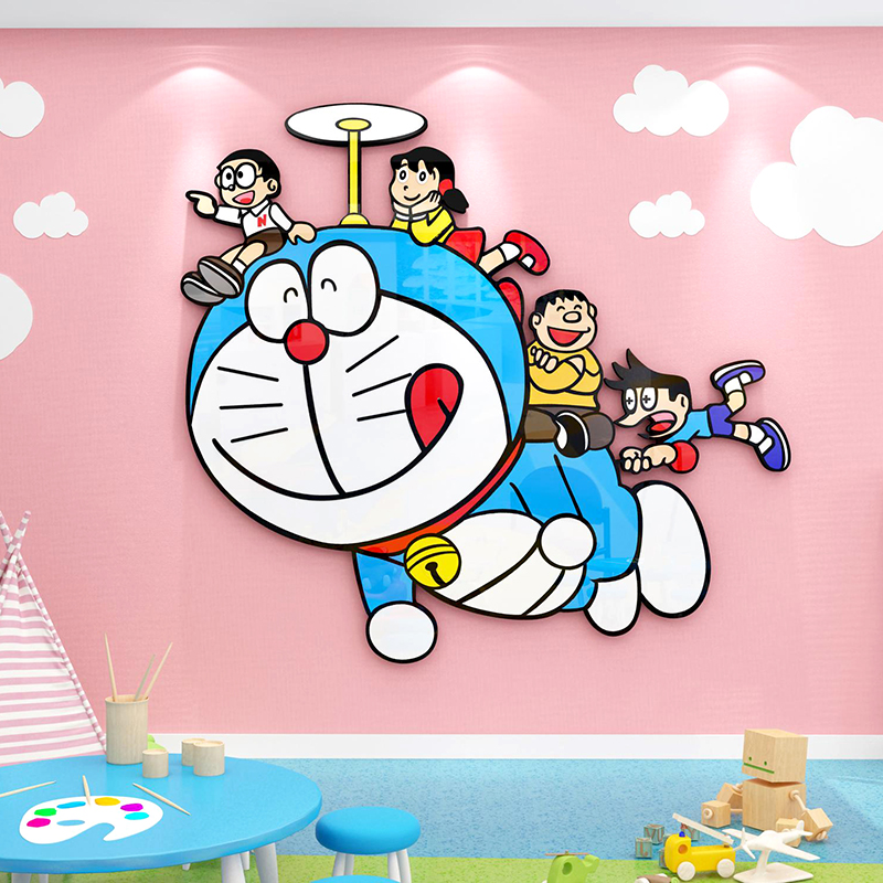 机器猫男儿童房间装饰品卧室内布置创意床头背景墙面贴纸壁画女孩图片