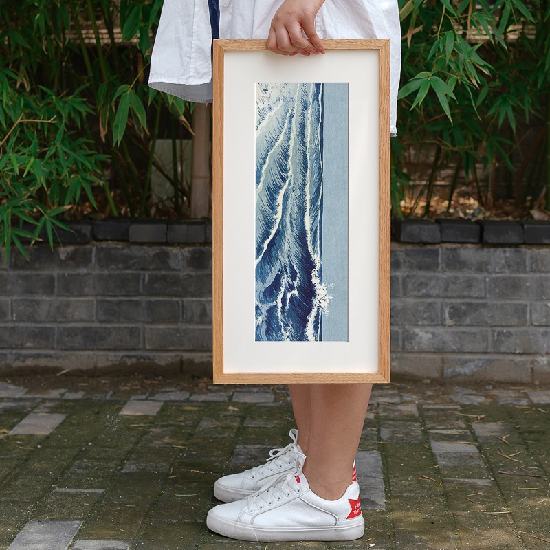 日式和风浮世绘海浪挂画实木卯榫画框床头书房居酒屋北欧风装饰画图片