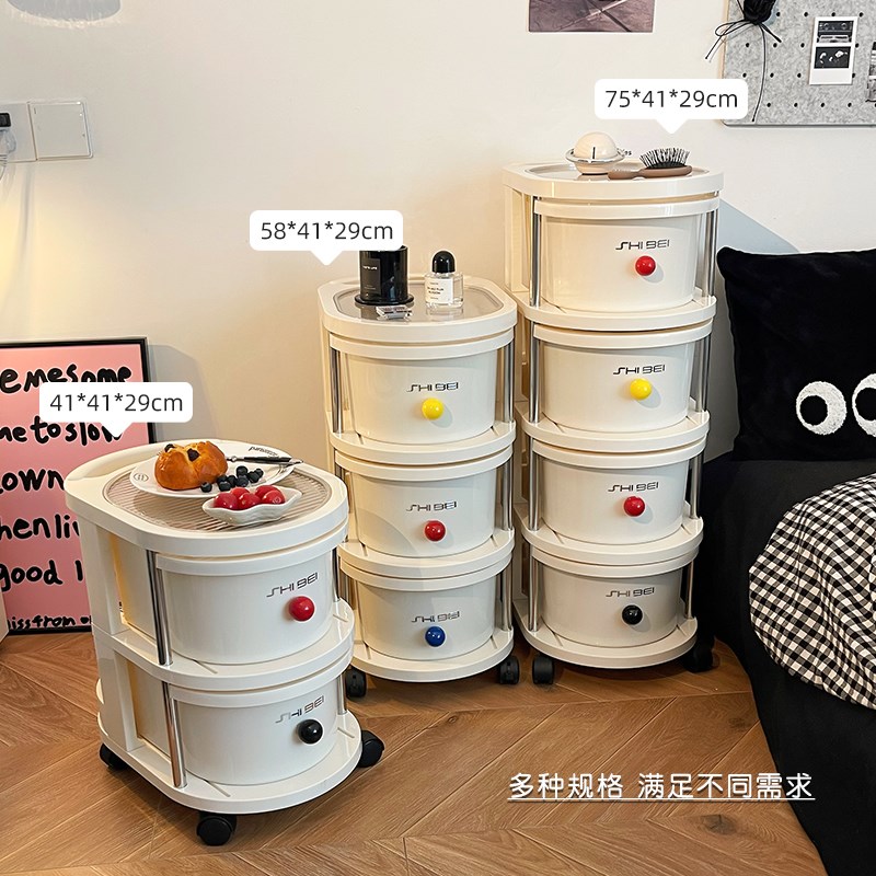 奶油风推车置物架卧室床s头可移动桌下落地收纳架零食小推车储物