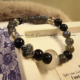 毕业级黑体灰月光水晶手串手链设计款新中式天然水晶手饰