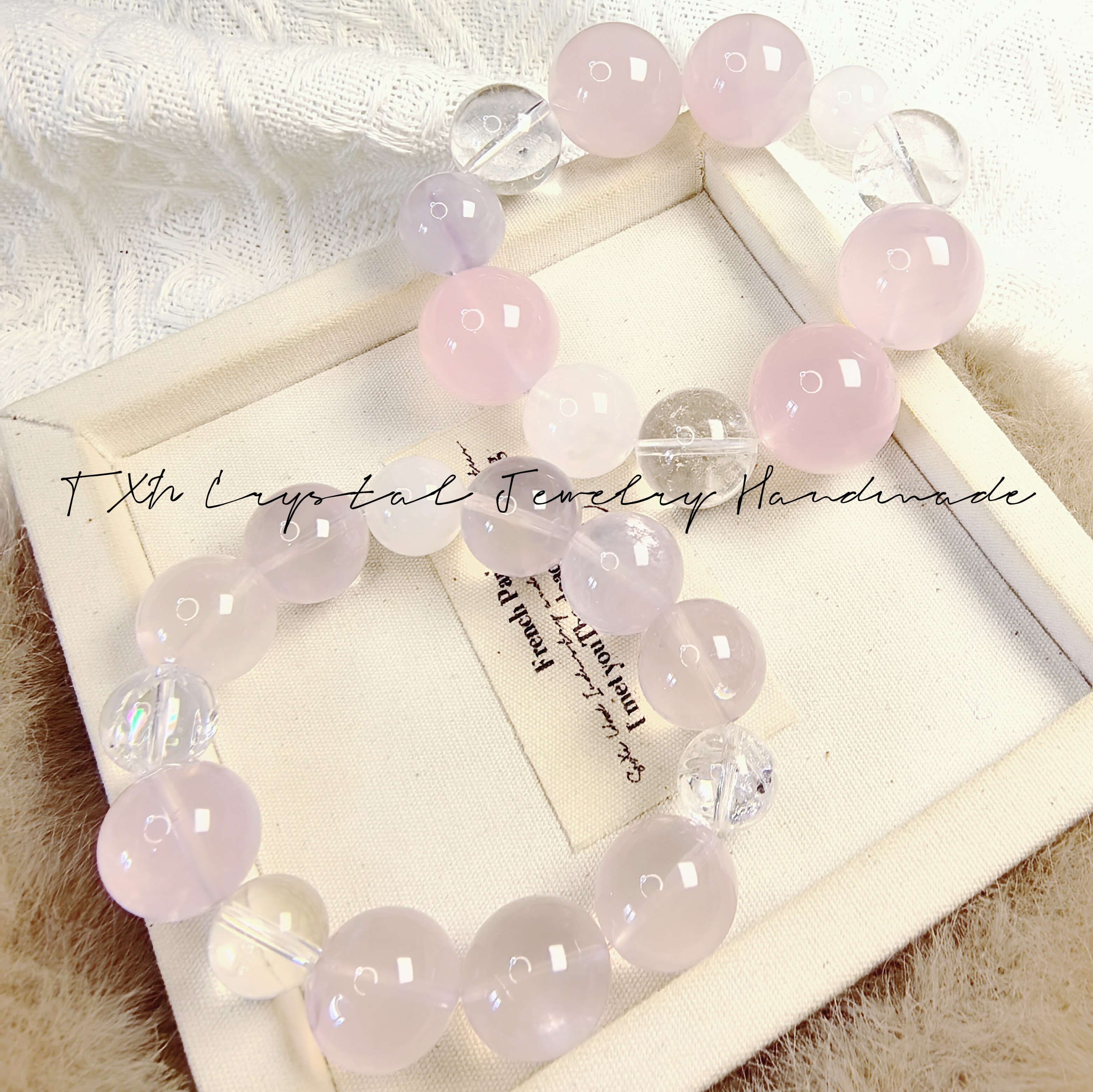 高货蓝紫粉晶巨无霸马粉水晶手串手链设计款天然水晶粉水晶招桃花