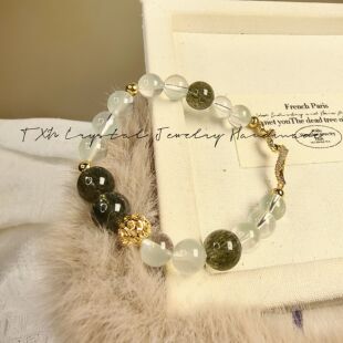 高货翠绿幽灵水晶手串手链设计款新中式天然水晶手饰招财守财能量