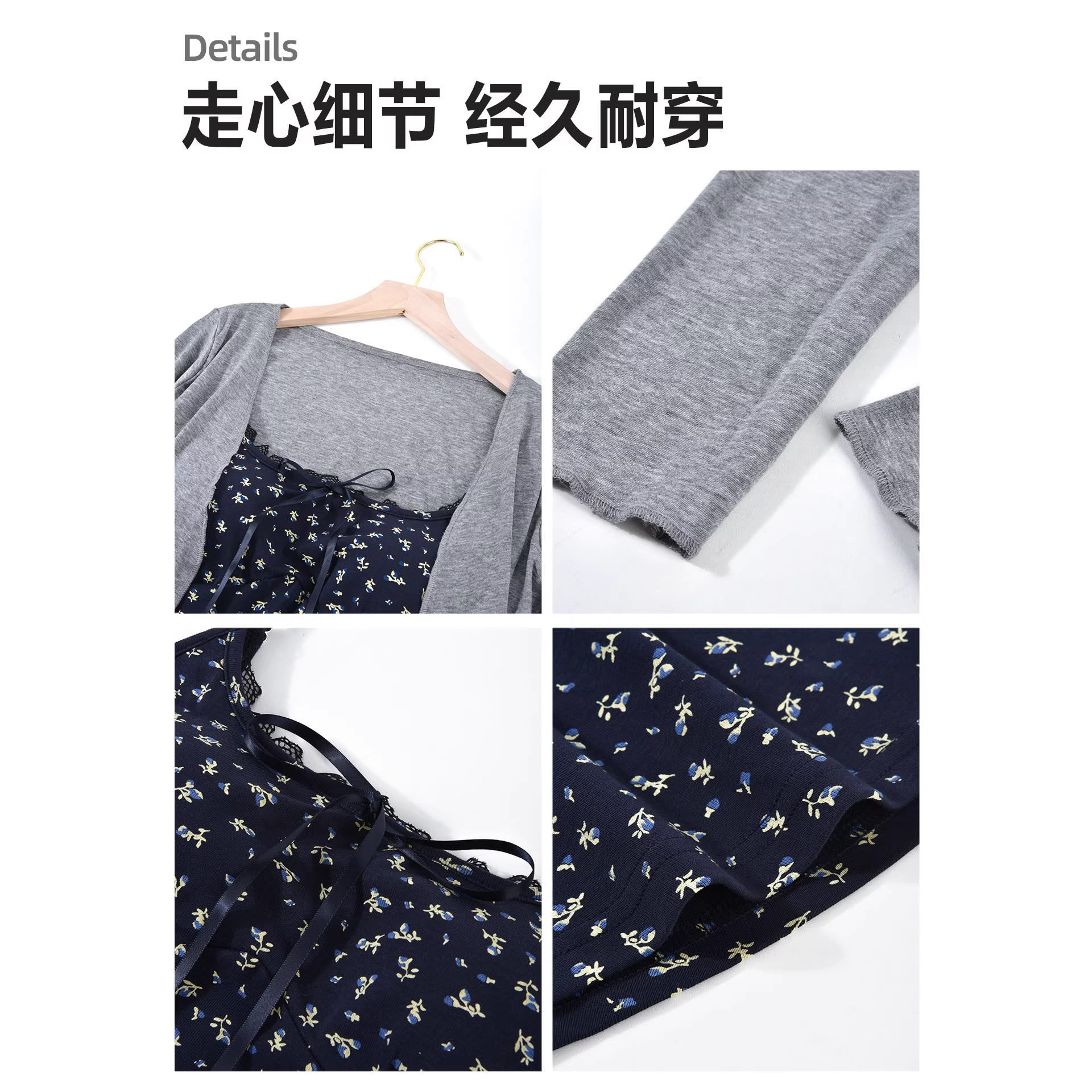 藏蓝色吊带碎花连衣裙女2026新款bm修身收腰短款夏季海边短裙套装