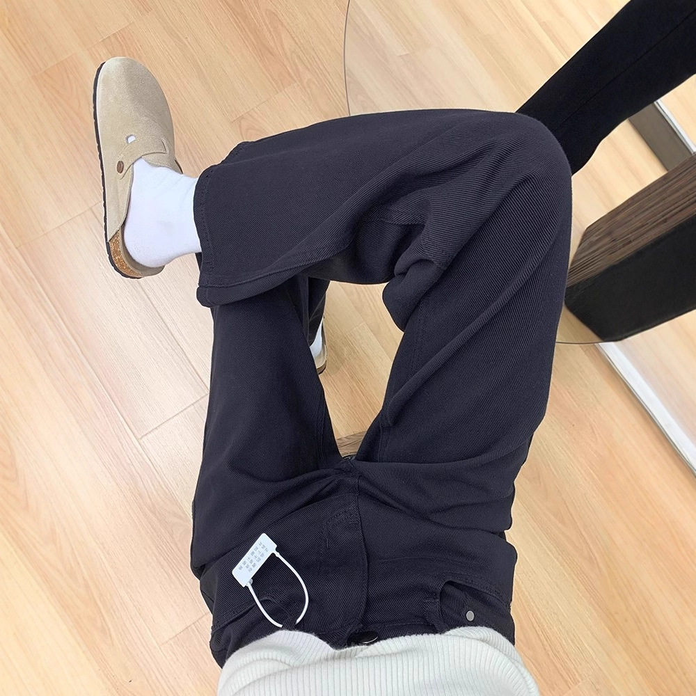 黑色窄版阔腿牛仔裤女2025年秋冬新款加绒梨形身材宽松直筒拖地裤