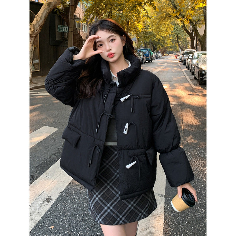 短款羽绒棉服女2024新款韩版宽松牛角扣棉衣面包服秋冬季厚外套女