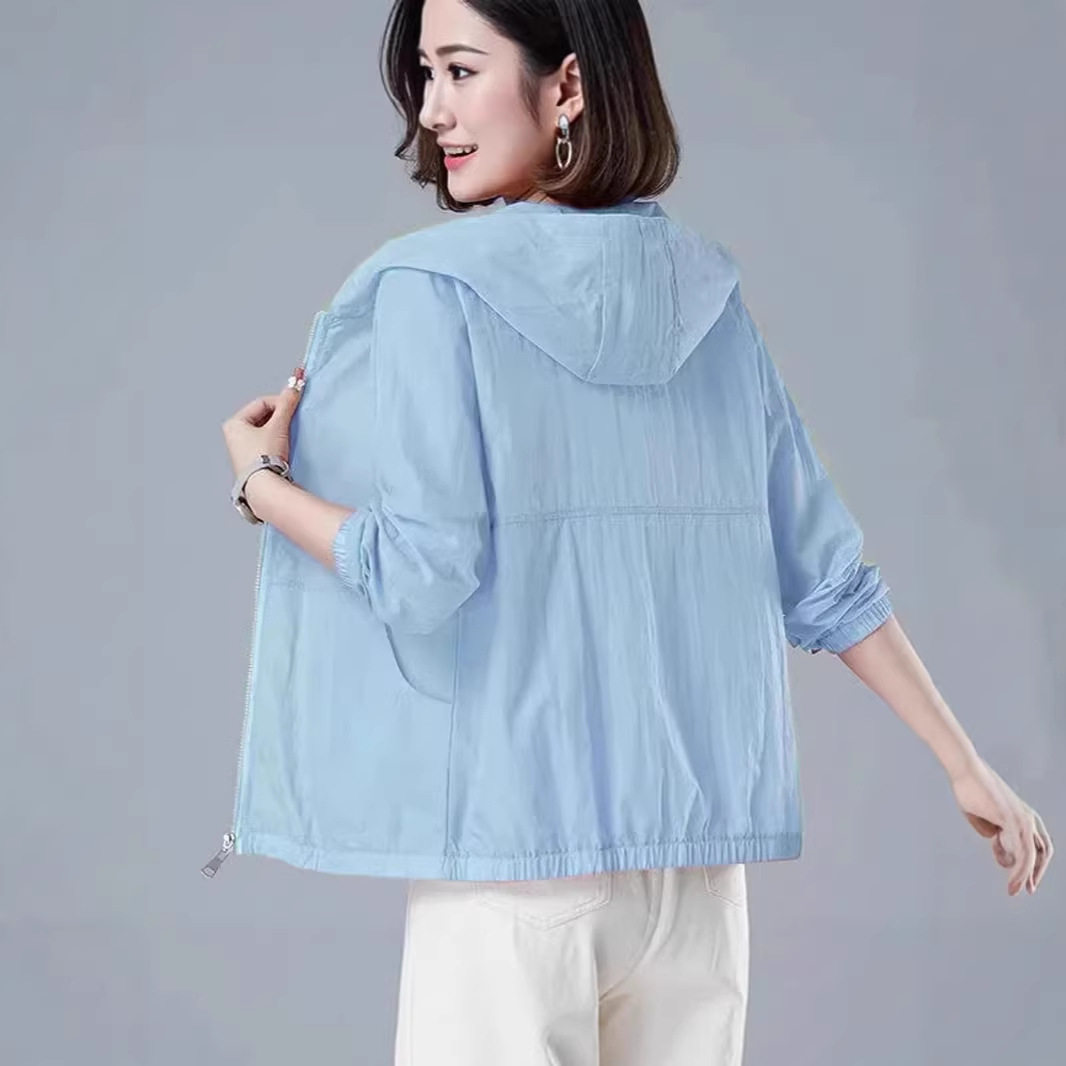 短款夏季时尚防晒衣女士百搭外套防晒服中老年妈妈装长袖透气款薄