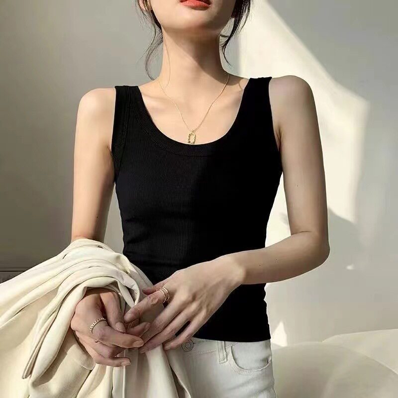 抖音爆款螺纹棉吊带背心女防走光内搭遮副乳打底无袖上衣一件代发