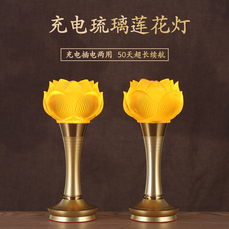 新款可充电莲花灯佛供灯观音菩萨供佛灯lKed七彩水晶灯长明灯家用